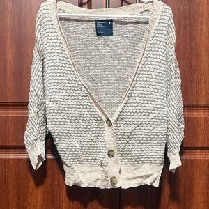 American Eagle Outfitters Beige Textured Button-Front Cardigan